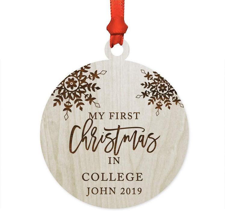 Personalized Laser Engraved Wood Ornament My First Christmas in College Custom Name Snowflakes-Set of 1-Andaz Press-