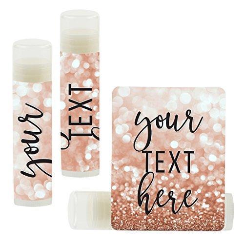 Personalized Lip Balm Party Favors, Your Text Here-Set of 12-Andaz Press-Faux Rose Gold Glitter Shimmer-