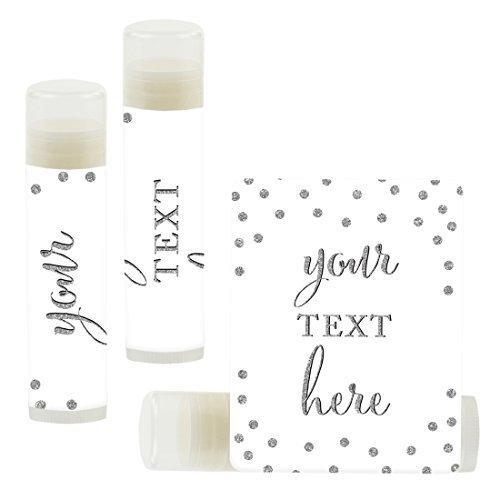 Personalized Lip Balm Party Favors, Your Text Here-Set of 12-Andaz Press-Faux Silver Glitter Print-