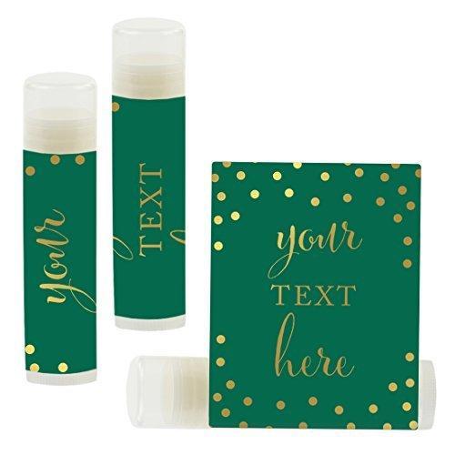 Personalized Lip Balm Party Favors, Your Text Here-Set of 12-Andaz Press-Metallic Gold Ink on Emerald Green-