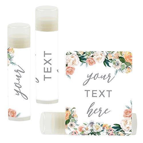 Personalized Lip Balm Party Favors, Your Text Here-Set of 12-Andaz Press-Peach Coral Floral Garden Party-