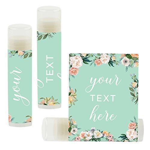 Personalized Lip Balm Party Favors, Your Text Here-Set of 12-Andaz Press-Peach Mint Green Floral Garden Party-