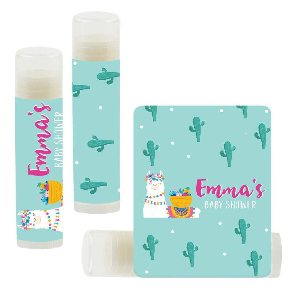 Personalized Llama and Cactus Baby Shower Lip Balm Favors, Custom Name-Set of 12-Andaz Press-