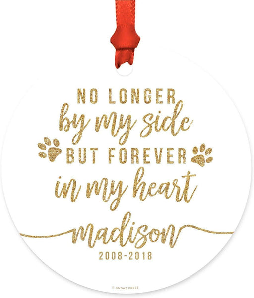 Personalized Memorial Metal Christmas Ornament, No Longer By My Side But Forever in My Heart, Gold Glittering, Custom Name-Set of 1-Andaz Press-