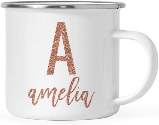 Personalized Metal Camping Mug Gift Faux Rose Gold Glitter Monogram Custom Initial Letter and Name-Set of 1-Andaz Press-