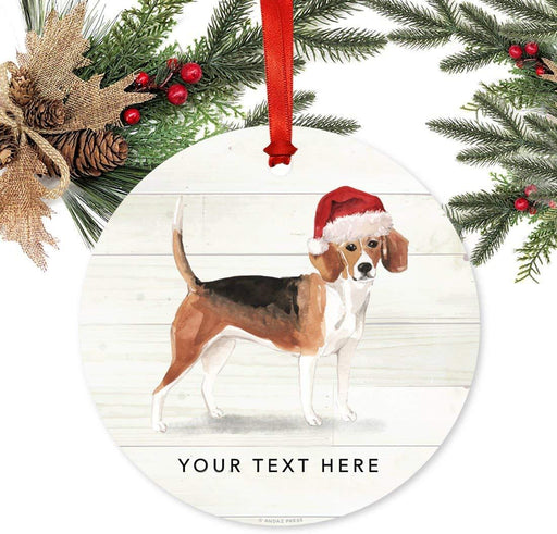 Personalized Metal Christmas Ornament, Beagle with Santa Hat, Custom Name-Set of 1-Andaz Press-