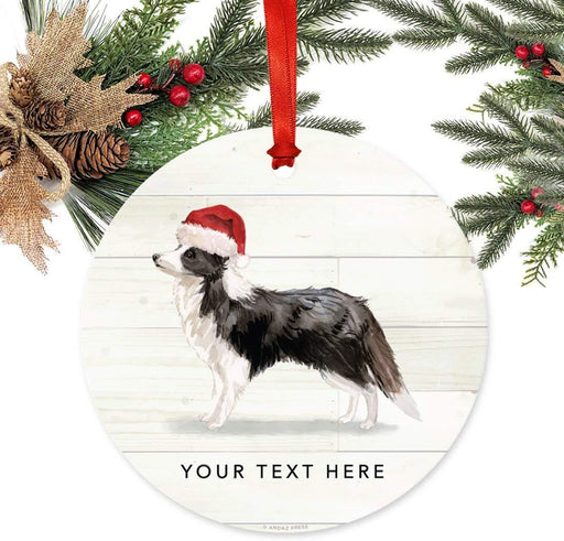 Personalized Metal Christmas Ornament, Border Collie with Santa Hat, Custom Name-Set of 1-Andaz Press-