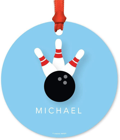 Personalized Metal Christmas Ornament, Bowling Ball, Custom Name-Set of 1-Andaz Press-
