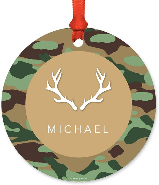 Personalized Metal Christmas Ornament, Camouflage, Custom Name-Set of 1-Andaz Press-