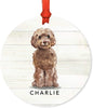 Personalized Metal Christmas Ornament, Champagne Tan Cockapoo with Santa Hat, Custom Name-Set of 1-Andaz Press-