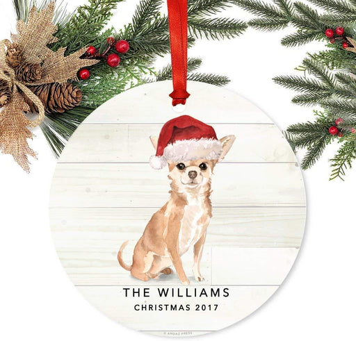Personalized Metal Christmas Ornament, Chihuahua with Santa Hat, Custom Name-Set of 1-Andaz Press-