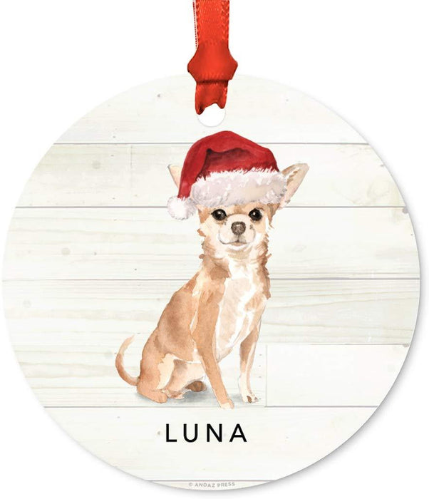 Personalized Metal Christmas Ornament, Chihuahua with Santa Hat, Custom Name-Set of 1-Andaz Press-