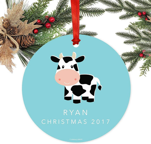 Personalized Metal Christmas Ornament, Cow Print, Custom Name-Set of 1-Andaz Press-