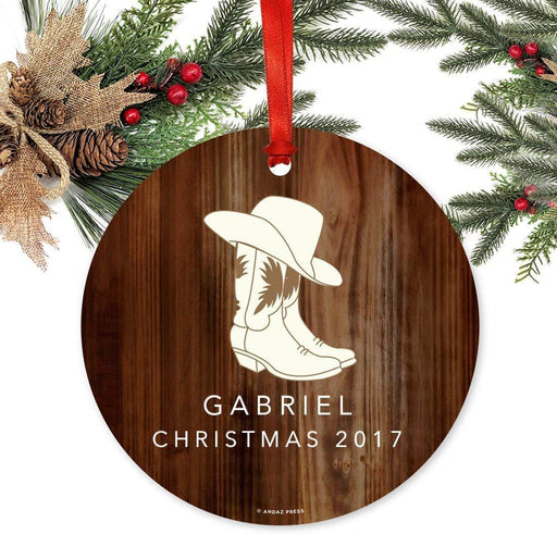 Personalized Metal Christmas Ornament, Cowboy Boots, Custom Name-Set of 1-Andaz Press-