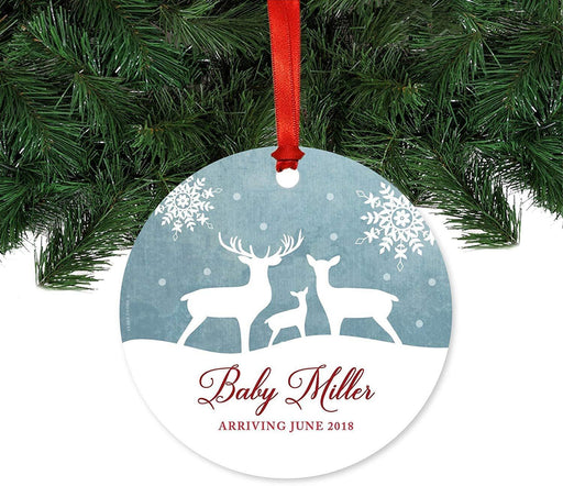 Personalized Metal Christmas Ornament, Custom Name, Arriving, Custom Year, Rustic Deer Winter Snowflakes-Set of 1-Andaz Press-