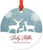 Personalized Metal Christmas Ornament, Custom Name, Arriving, Custom Year, Rustic Deer Winter Snowflakes-Set of 1-Andaz Press-