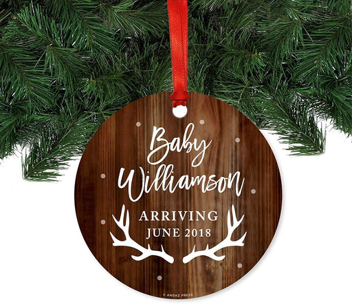 Personalized Metal Christmas Ornament, Custom Name, Custom Month, Custom Year, Rustic Wood-Set of 1-Andaz Press-