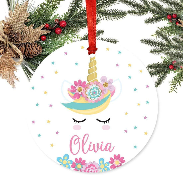 Personalized Metal Christmas Ornament, Custom Name, Magical Rainbow Unicorn-Set of 1-Andaz Press-