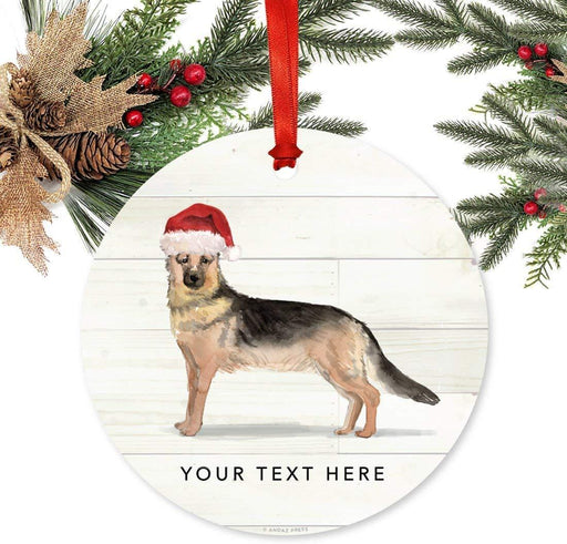 Personalized Metal Christmas Ornament, German Shepherd with Santa Hat, Custom Name-Set of 1-Andaz Press-