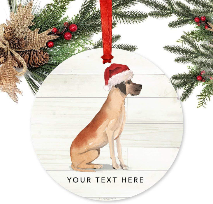 Personalized Metal Christmas Ornament, Great Dane with Santa Hat, Custom Name-Set of 1-Andaz Press-