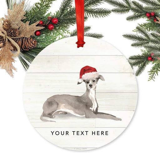 Personalized Metal Christmas Ornament, Italian Greyhound with Santa Hat, Custom Name-Set of 1-Andaz Press-
