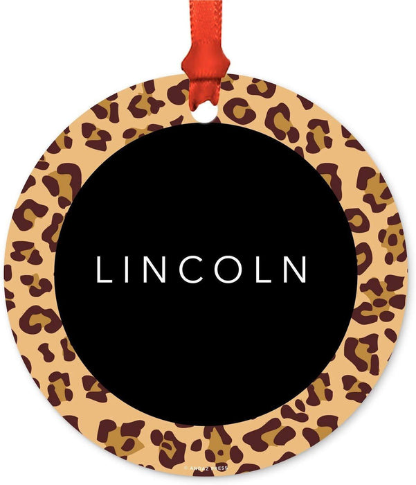 Personalized Metal Christmas Ornament, Leopard Cheetah Print, Custom Name-Set of 1-Andaz Press-