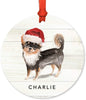 Personalized Metal Christmas Ornament, Long Haired Chihuahua with Santa Hat, Custom Name-Set of 1-Andaz Press-