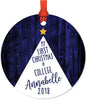 Personalized Metal Christmas Ornament, My First Christmas in College, Custom Name & Year, Watercolor Christmas Tree-Set of 1-Andaz Press-