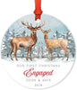 Personalized Metal Christmas Ornament, Our First Christmas Engaged, Custom Names & Year, Watercolor Rustic Deer-Set of 1-Andaz Press-