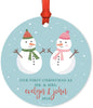 Personalized Metal Christmas Ornament, Our First Christmas as Mr. & Mrs, Custom Names & Year, Holiday Snowman Family-Set of 1-Andaz Press-