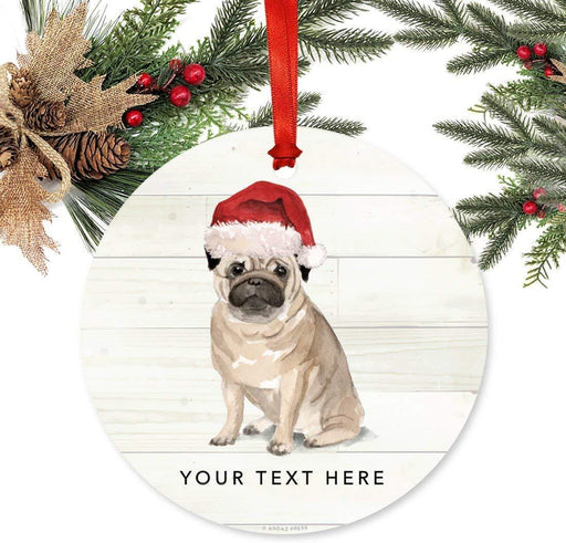 Personalized Metal Christmas Ornament, Pug with Santa Hat, Custom Name-Set of 1-Andaz Press-