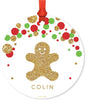Personalized Metal Christmas Ornament, Red Green Gold Glittering Gingerbread Man-Set of 1-Andaz Press-