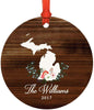 Personalized Metal Christmas Ornament, Rustic Wood with Florals, Michigan, Custom Name-Set of 1-Andaz Press-
