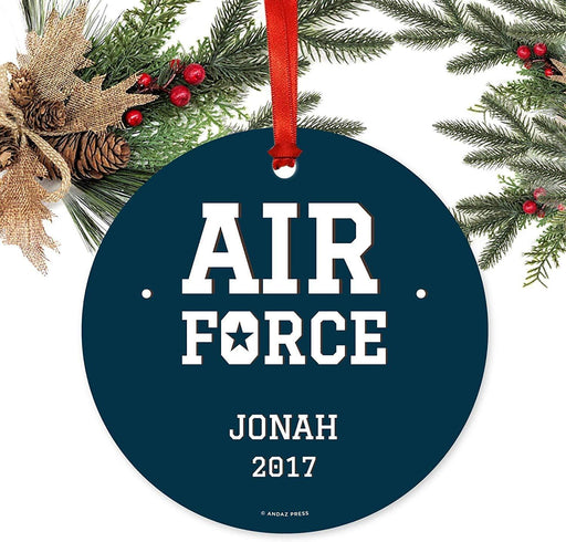 Personalized Metal Christmas Ornament, United States Air Force, Custom Name & Year-Set of 1-Andaz Press-