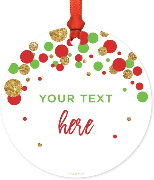 Personalized Metal Christmas Ornament, Your Text Here, Red Green Gold Glittering-Set of 1-Andaz Press-