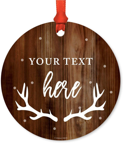 Personalized Metal Christmas Ornament, Your Text Here, Rustic Wood-Set of 1-Andaz Press-