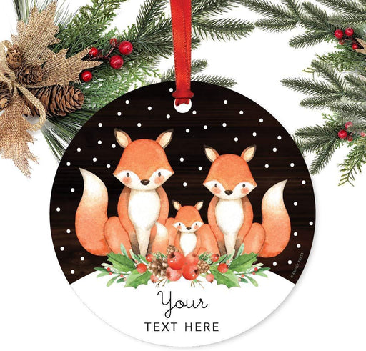 Personalized Metal Christmas Ornament, Your Text Here, Watercolor Fox in Snow-Set of 1-Andaz Press-