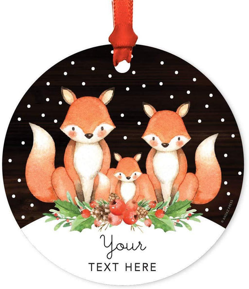 Personalized Metal Christmas Ornament, Your Text Here, Watercolor Fox in Snow-Set of 1-Andaz Press-