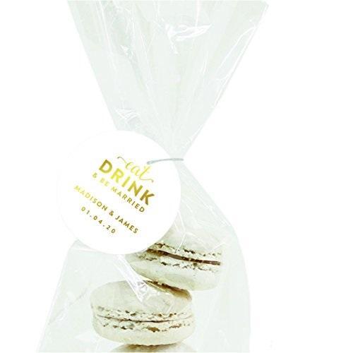 Personalized Metallic Gold Ink Eat Drink and Be Married Round Circle Wedding Gift Tags-Set of 24-Andaz Press-
