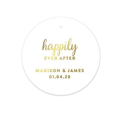 Personalized Metallic Gold Ink Happily Ever After Circle Wedding Gift Tags-Set of 24-Andaz Press-