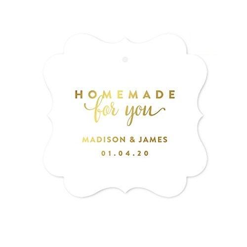 Personalized Metallic Gold Ink Homemade for You Fancy Frame Square Wedding Gift Tags-Set of 24-Andaz Press-