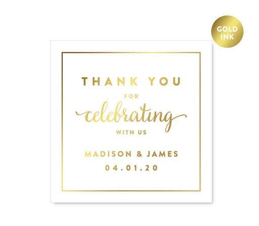 Personalized Metallic Gold Ink Thank You for Celebrating With Us Square Wedding Favor Gift Label Stickers-Set of 40-Andaz Press-