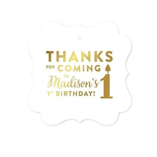 Personalized Metallic Gold Ink Thanks for Coming Fancy Frame Square Birthday Gift Tags-Set of 24-Andaz Press-