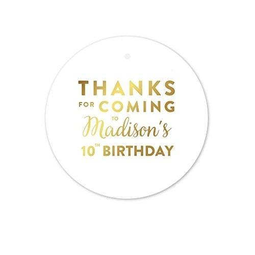 Personalized Metallic Gold Ink Thanks for Coming Round Circle Birthday Gift Tags-Set of 24-Andaz Press-