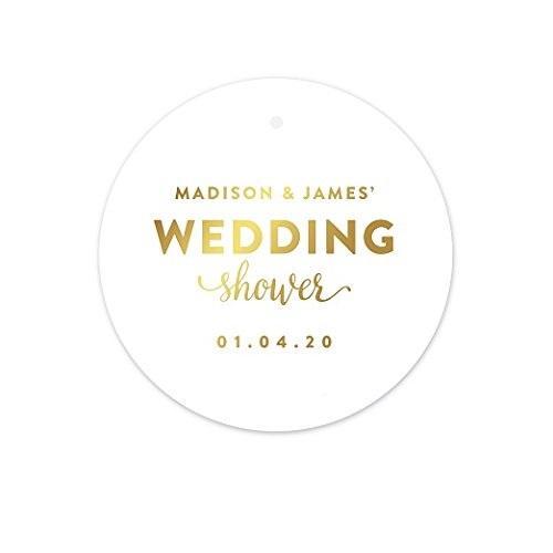 Personalized Metallic Gold Ink Wedding Shower Round Circle Gift Tags-Set of 24-Andaz Press-