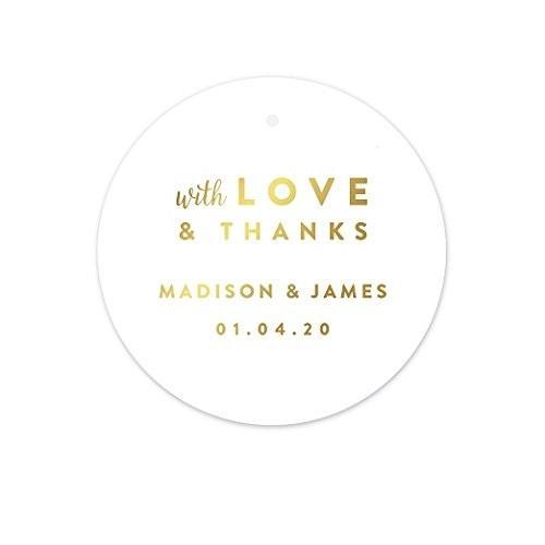 Personalized Metallic Gold Ink with Love and Thanks Round Circle Wedding Gift Tags-Set of 24-Andaz Press-