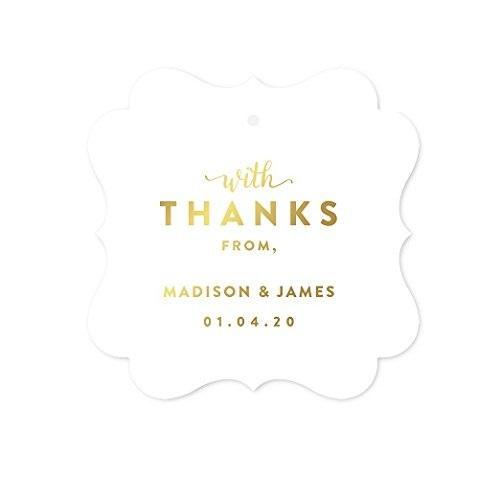Personalized Metallic Gold Ink with Thanks from Fancy Frame Square Wedding Gift Tags-Set of 24-Andaz Press-