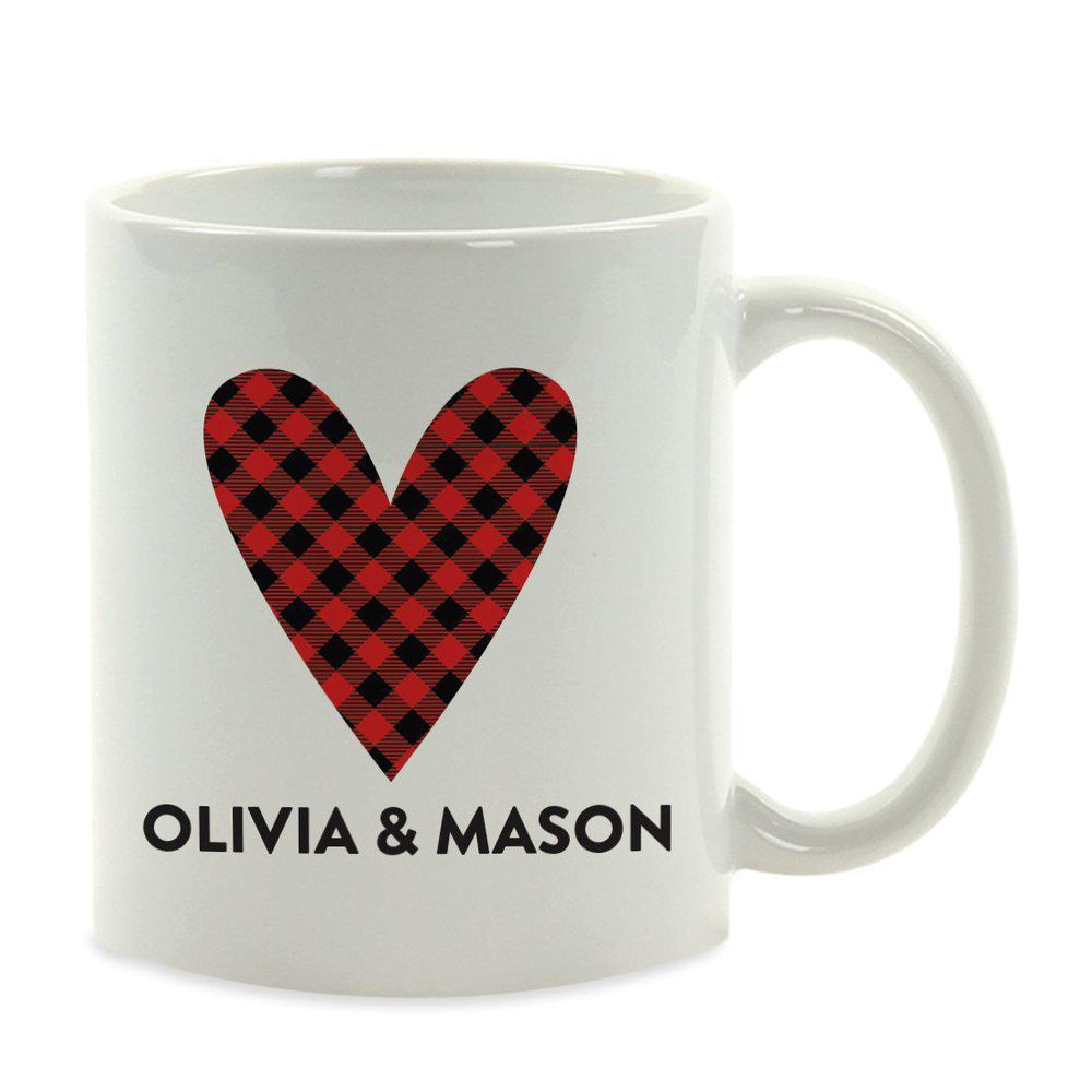 Personalized Monogram Names Red Plaid Heart Ceramic Coffee Mug-Set of 1-Andaz Press-