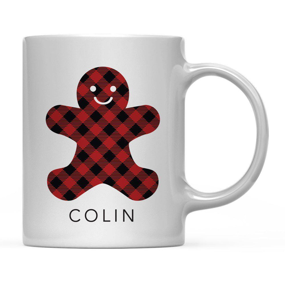 Personalized Name Red Plaid Gingerbread Man Ceramic Coffee Mug-Set of 1-Andaz Press-
