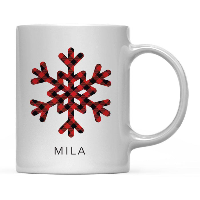 Personalized Names Red Plaid Snowflake Ceramic Coffee Mug-Set of 1-Andaz Press-